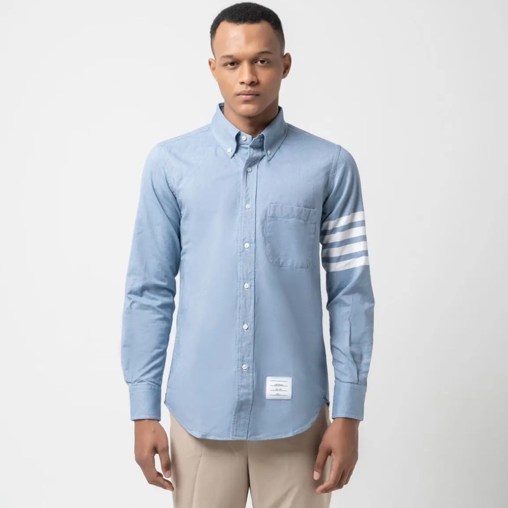 Thom Browne Light Blue Casual Button-Down Shirt 4 stripe size 2 - small
